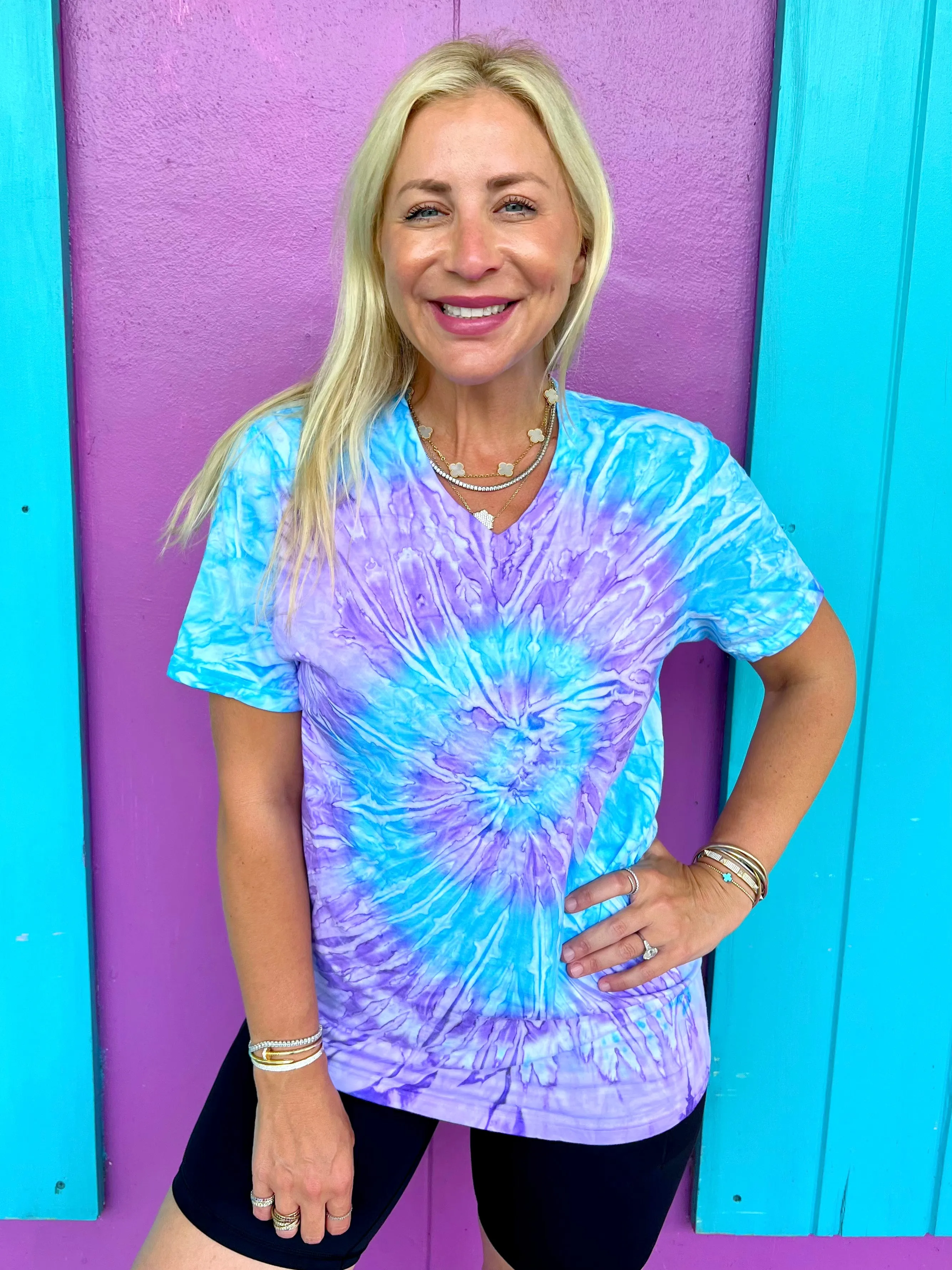 Lavender Swirl V-Neck Tie-Dye Tee - Blank