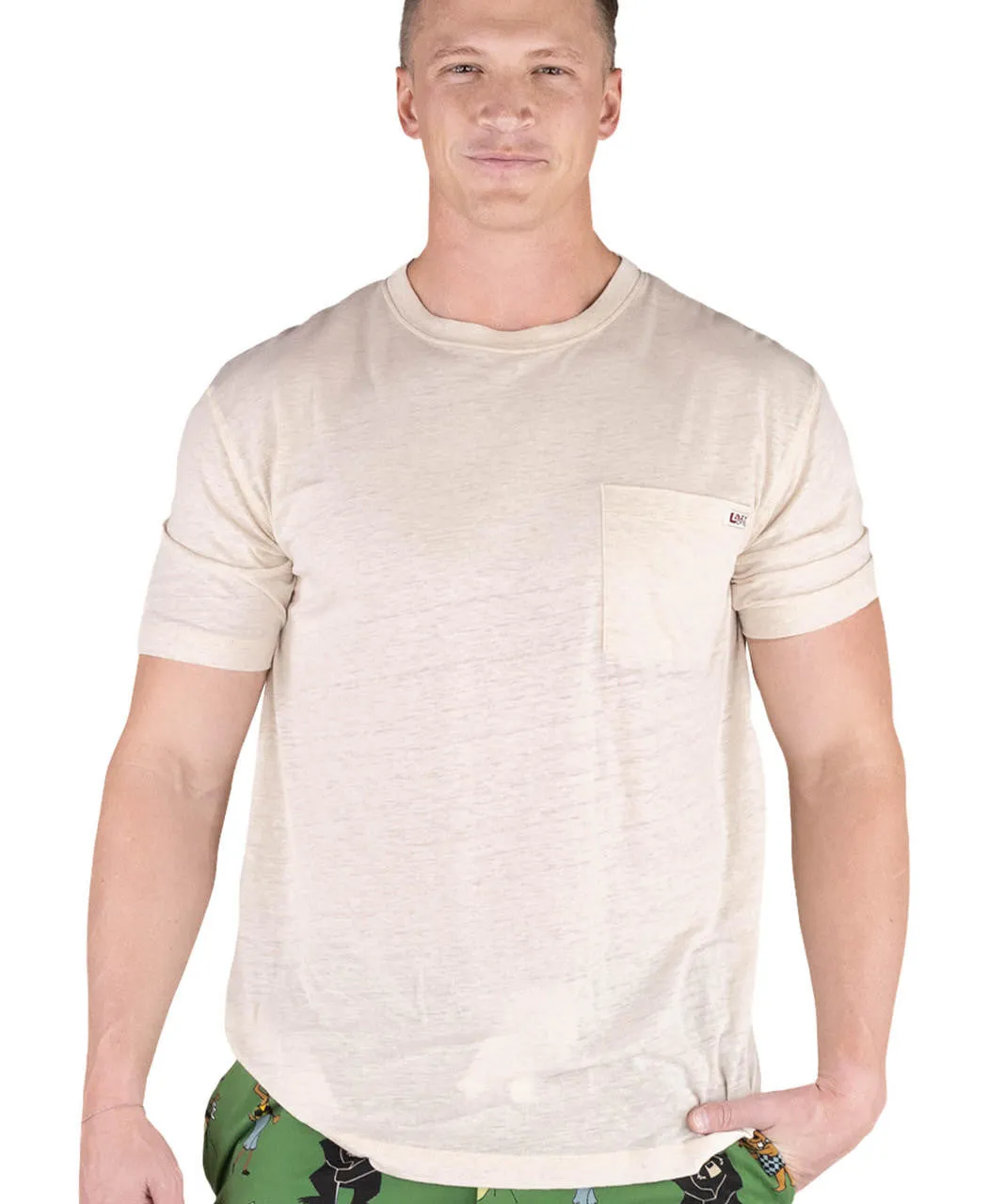 Lazyone Mens Sleep Tee, PLAIN OATMEAL