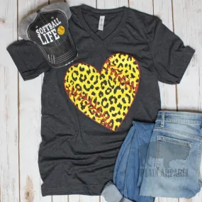 LEOPARD Softball Heart V-Neck Tee