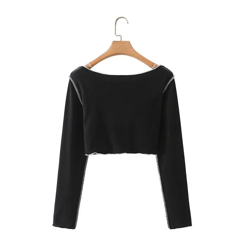 Long Sleeve O Neck Cropped Top