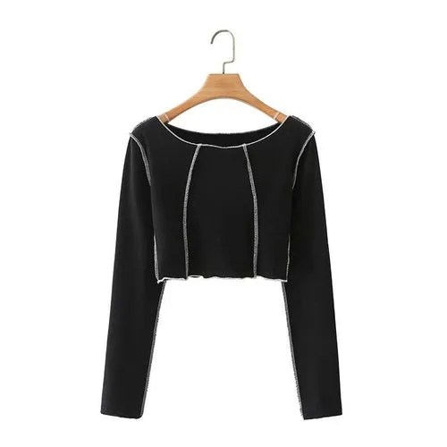 Long Sleeve O Neck Cropped Top