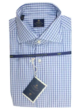 Luigi Borrelli Dress Shirt ROYAL COLLECTION White Blue Navy Check 38 - 15 SALE