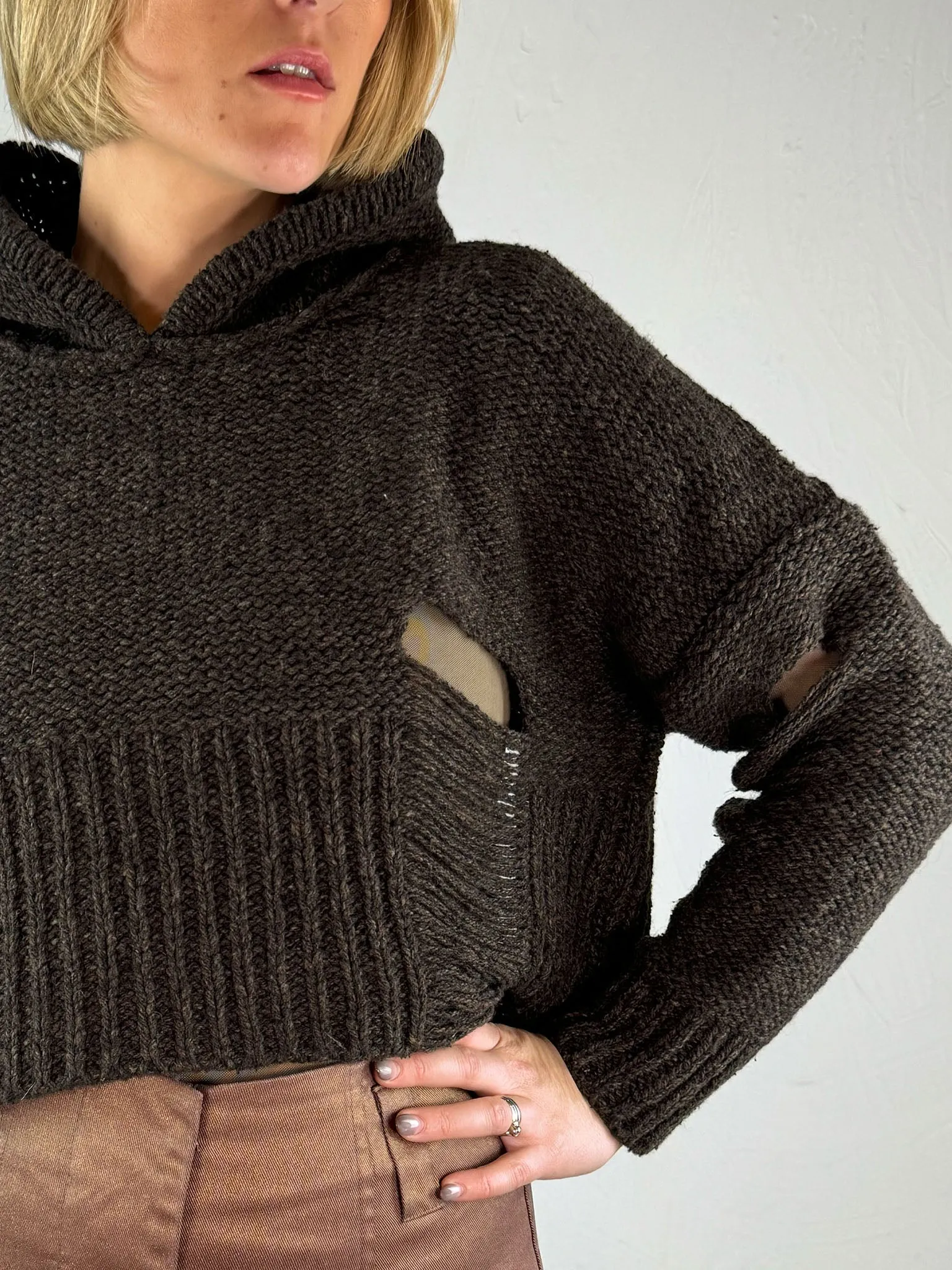 Lurdes Bergada Laddered Knitted Hoodie 841 - 3 Colours