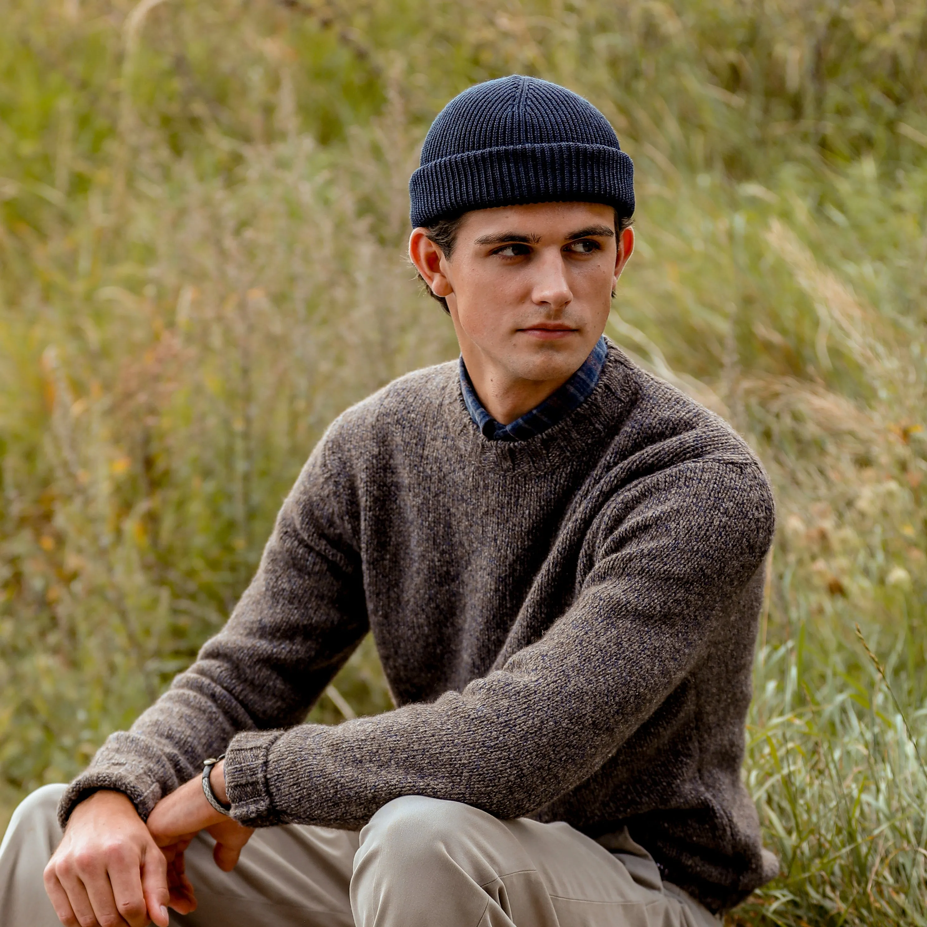 Marine Blue Merino Wool Ara Beanie