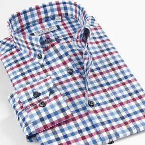 Men Plaid Shirts Casual Cotton Mens Shirts Long Sleeve Plus Size Shirts