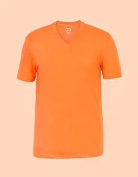 Men Plain V-Neck Short Sleeve Tee Shirt-Orange