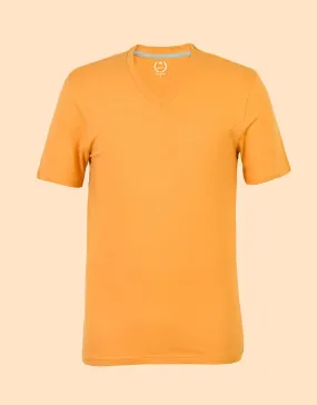 Men Plain V-Neck Short Sleeve Tee Shirt-Yellow