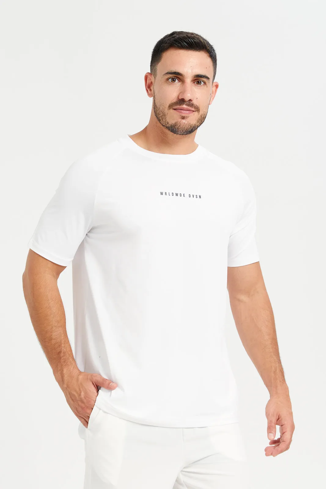 Men White Plain Active T-Shirt