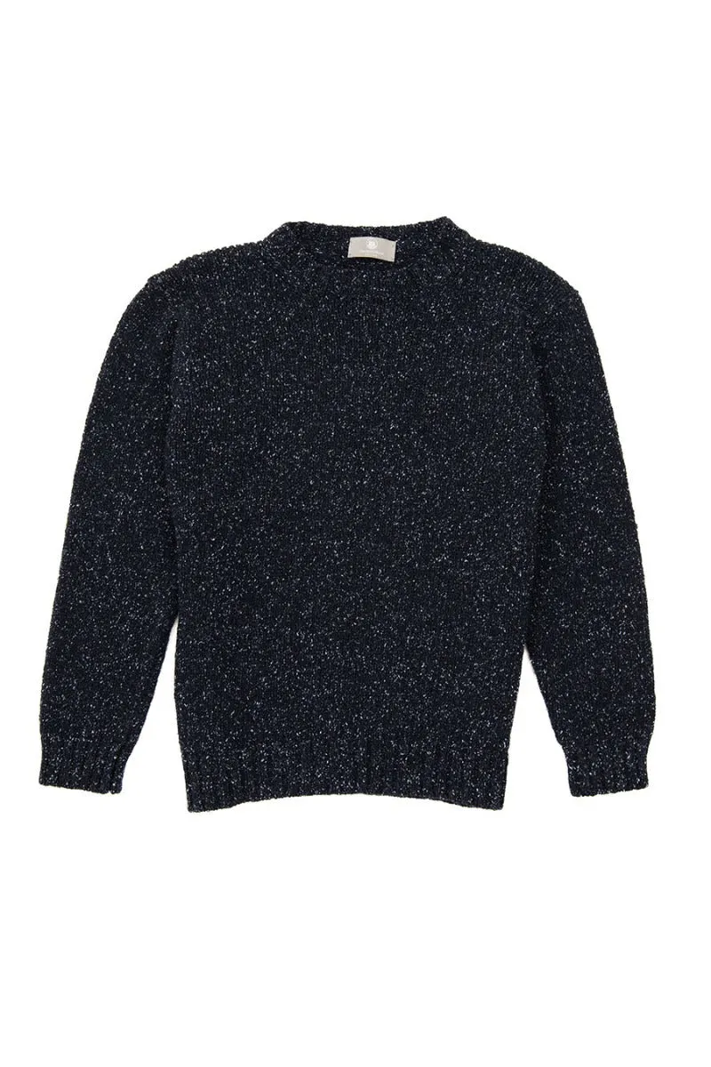 Mens Chunky Crew Neck Jumper - Blue John Navy