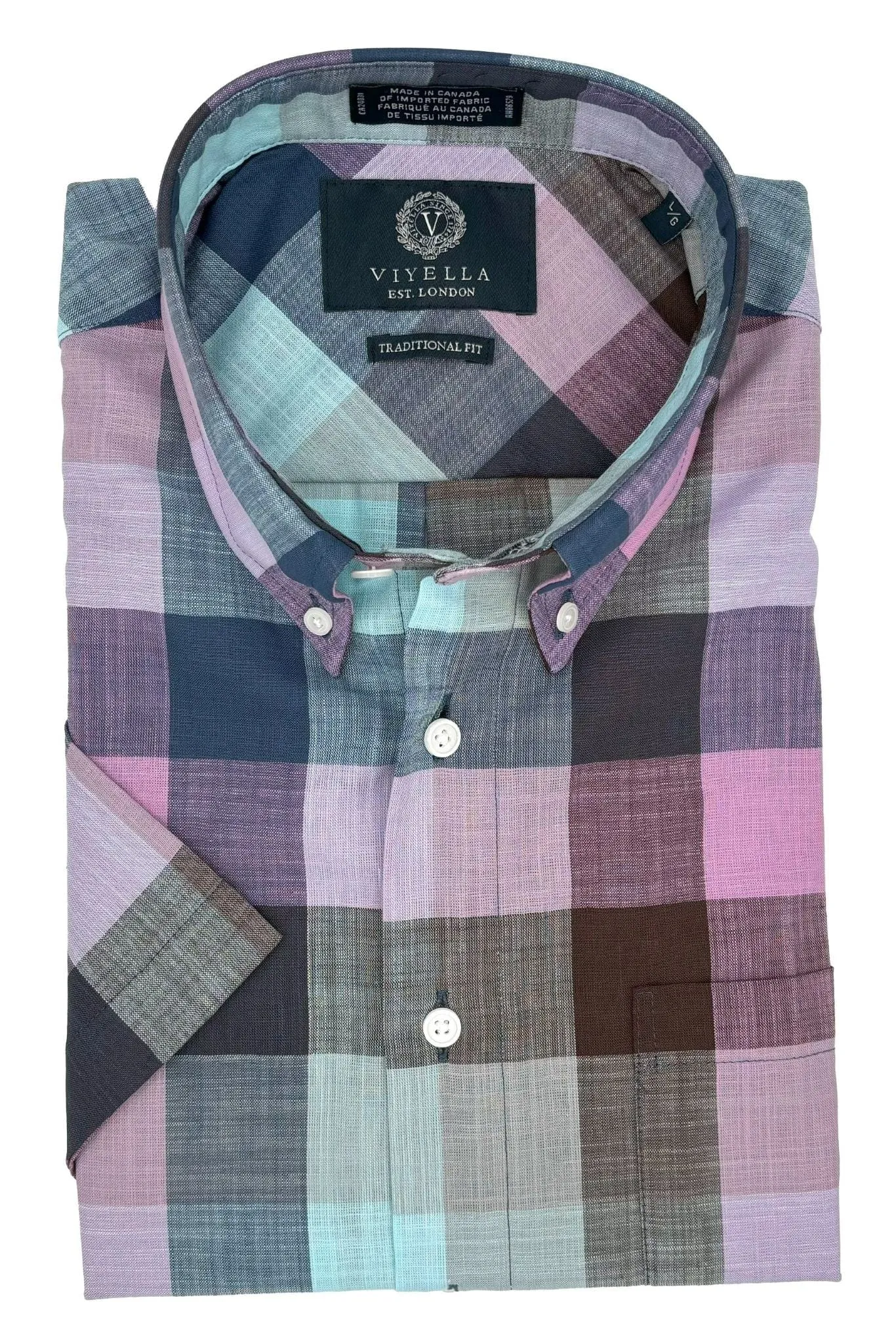 Men's Cotton Short Sleeve Shirts - Aqua Blue Plaid