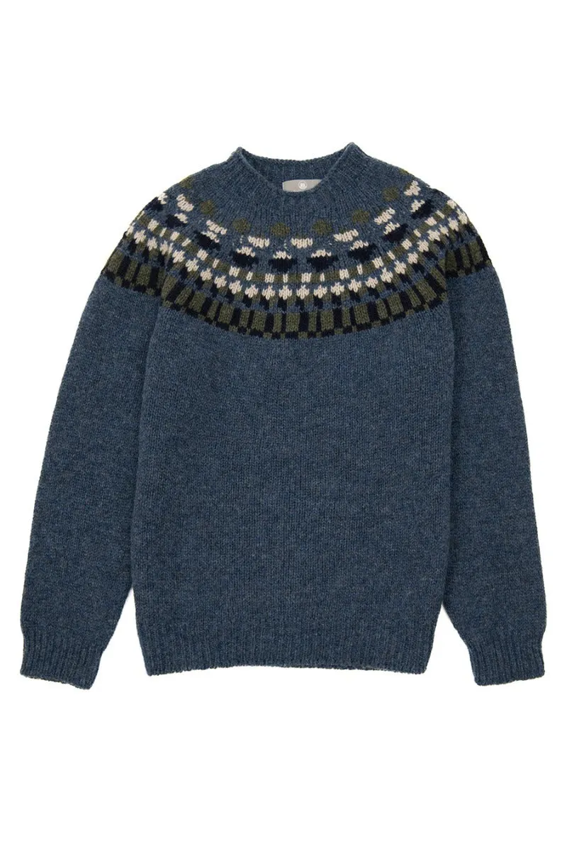 Mens Fair isle Staffa Yoke Jumper - Blue