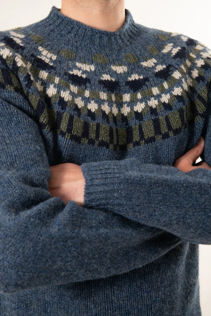 Mens Fair isle Staffa Yoke Jumper - Blue