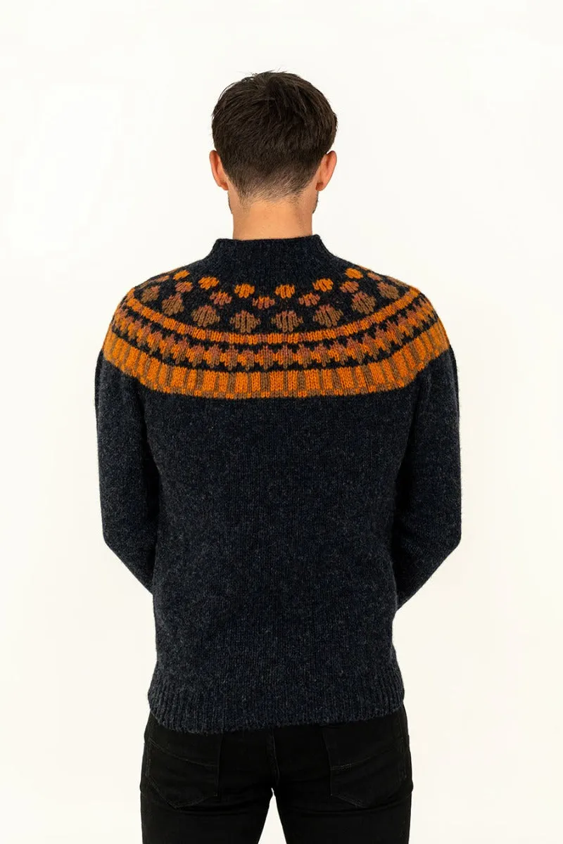 Mens Fair isle Staffa Yoke Jumper - Charcoal