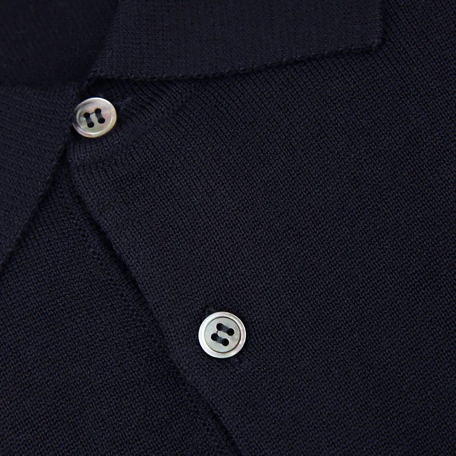 Merino Wool Knitted Polo - Navy