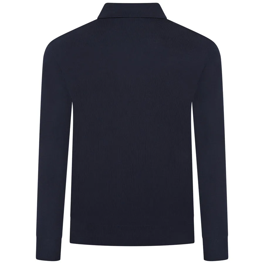 Merino Wool Knitted Polo - Navy