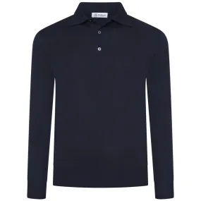 Merino Wool Knitted Polo - Navy