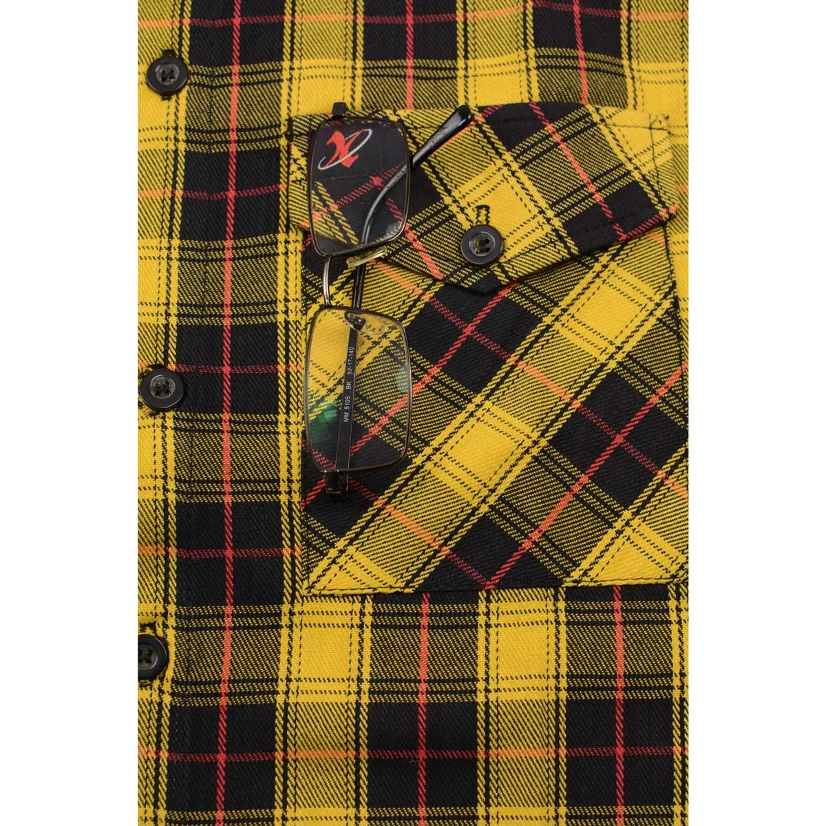 Milwaukee Leather MNG11666 Men's Black and Red with Yellow Long Sleeve Cotton Flannel Shirt