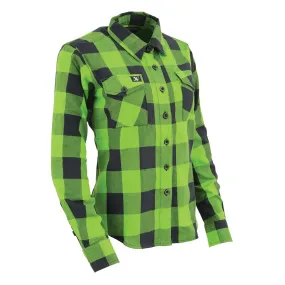 Milwaukee Leather MNG21606 Women's Casual Lime Green and Black Long Sleeve Cotton Casual Flannel Shirt