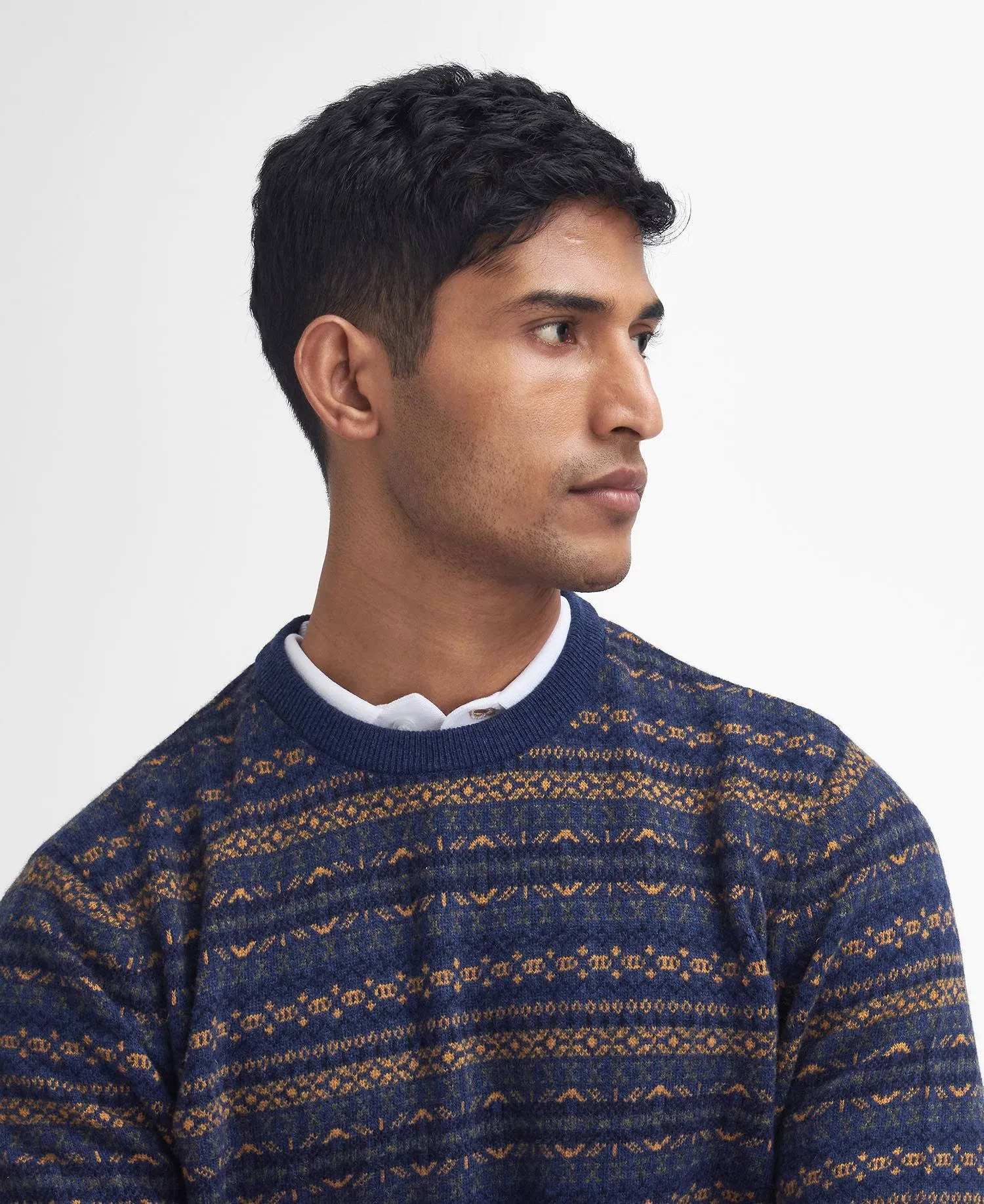 Orkney Fair isle Crew Neck Jumper - Inky Blue