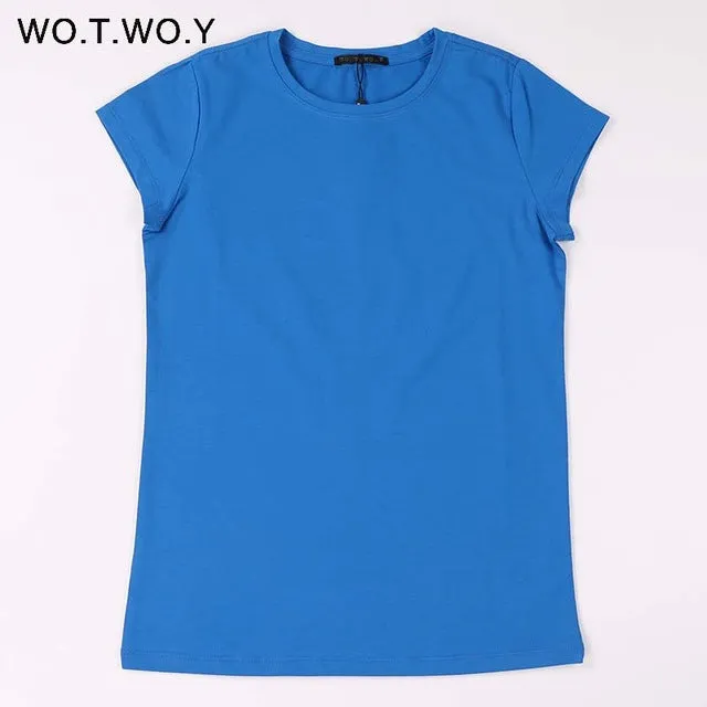 Plain Elastic Basic Cotton Casual Tees