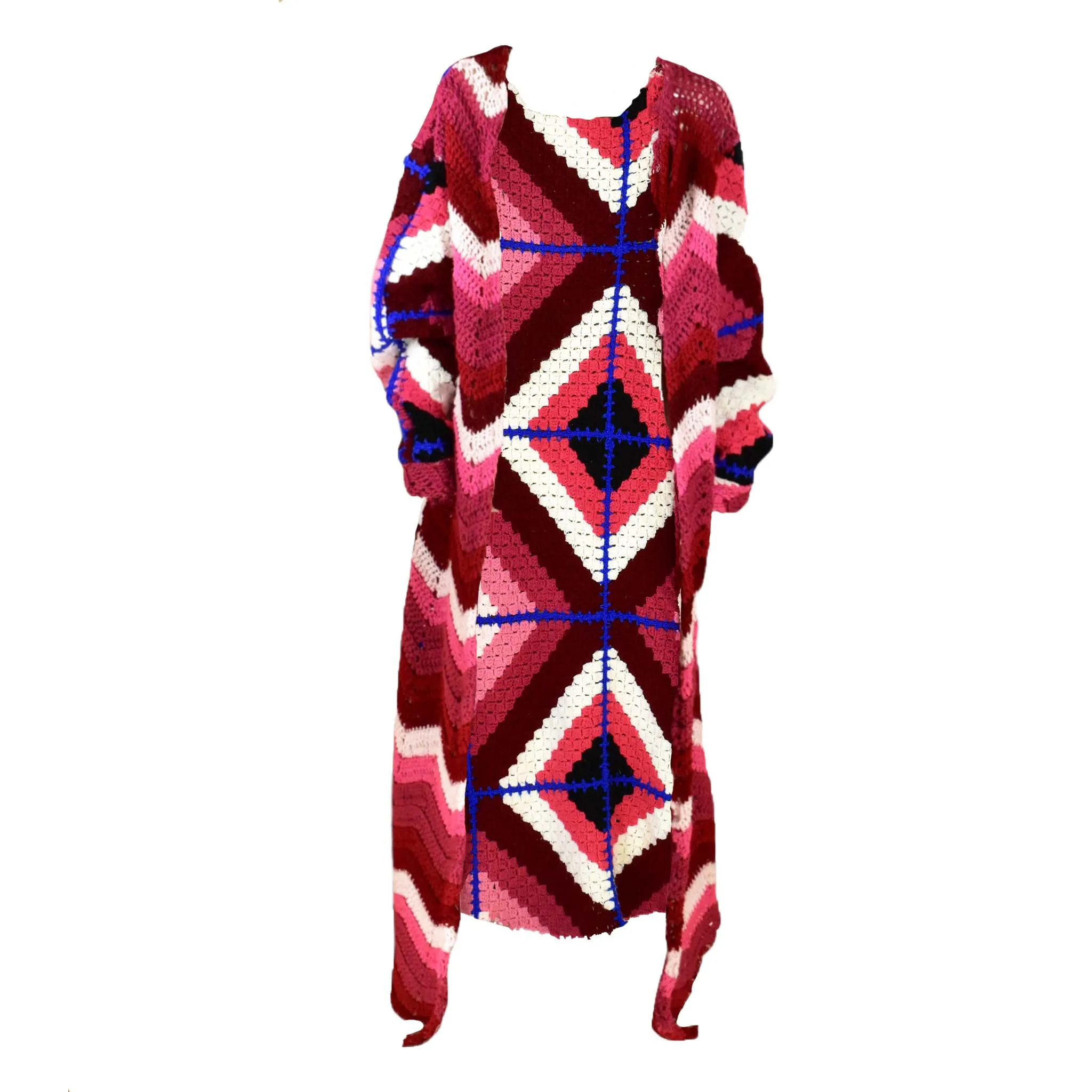 Psychedelic Budding Romance Patterned Maxi Crochet Cardigan