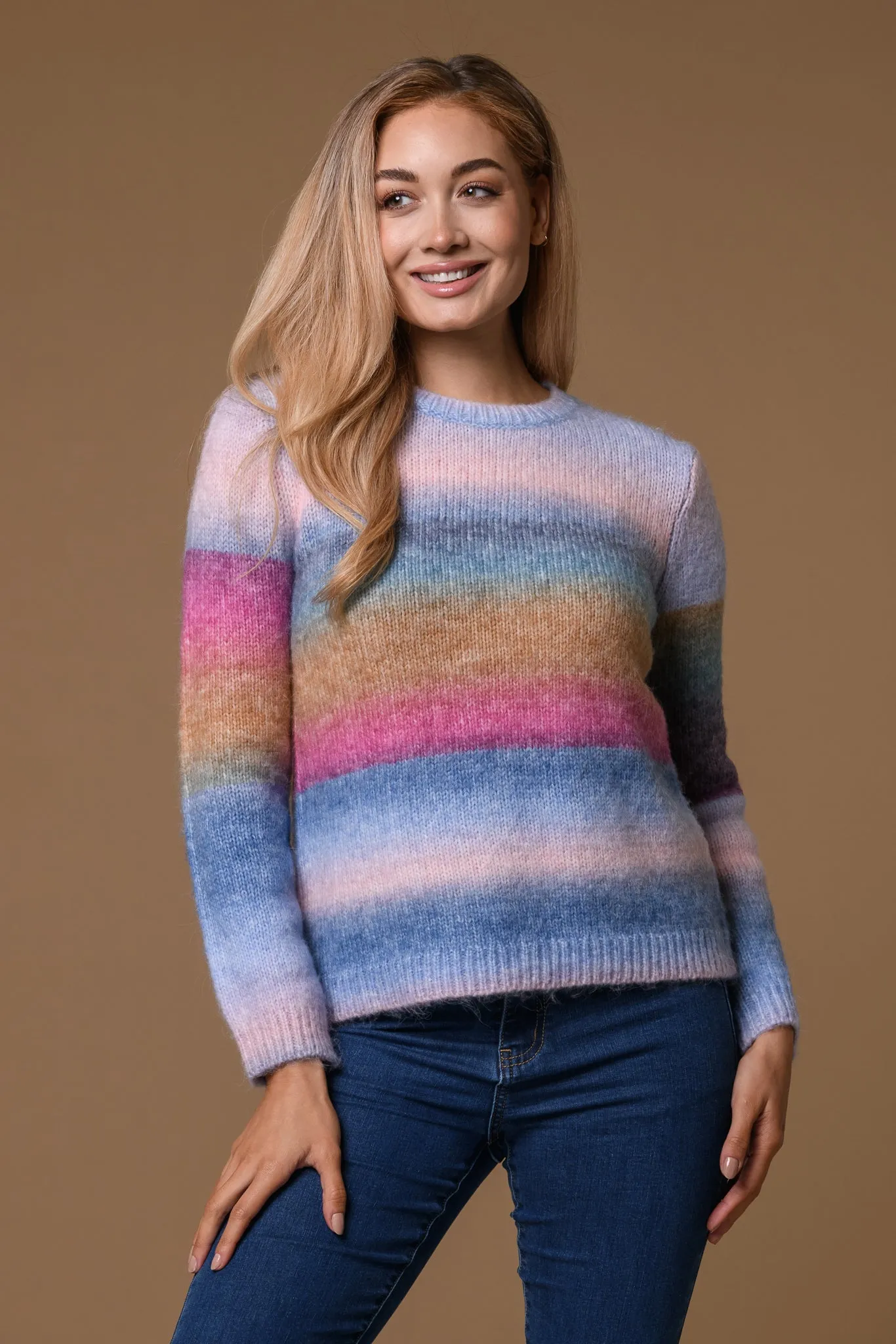 Rainbow Chunky Sweater-Blue/Pink