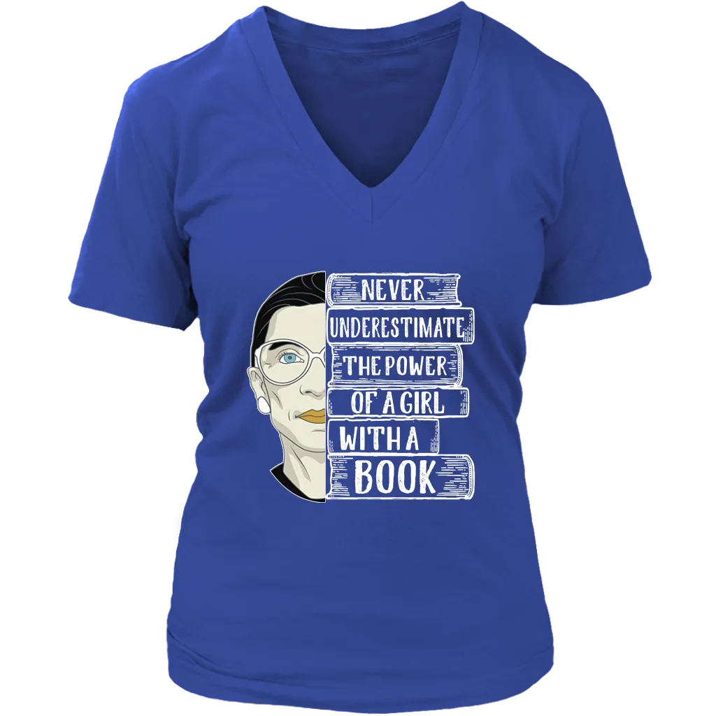 Ruth Bader  "A Girl With A Book" V-neck Tshirt