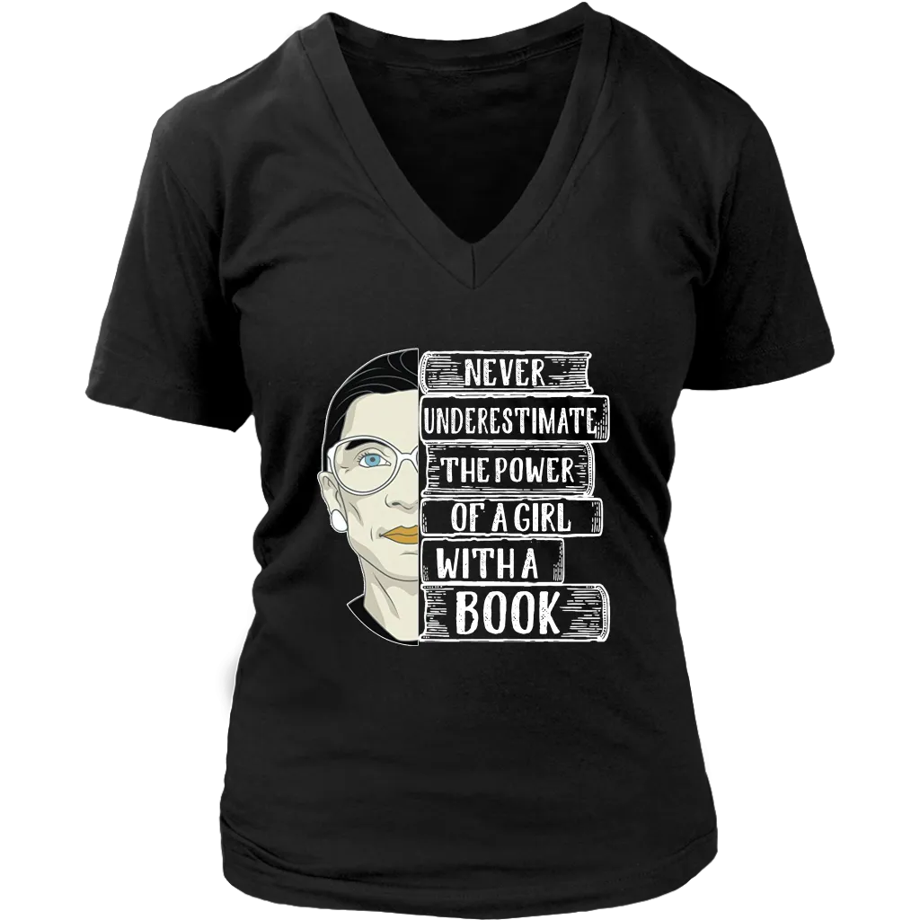 Ruth Bader  "A Girl With A Book" V-neck Tshirt