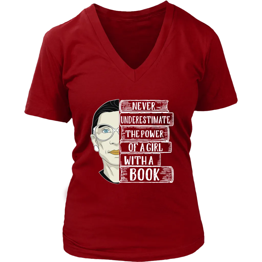 Ruth Bader  "A Girl With A Book" V-neck Tshirt