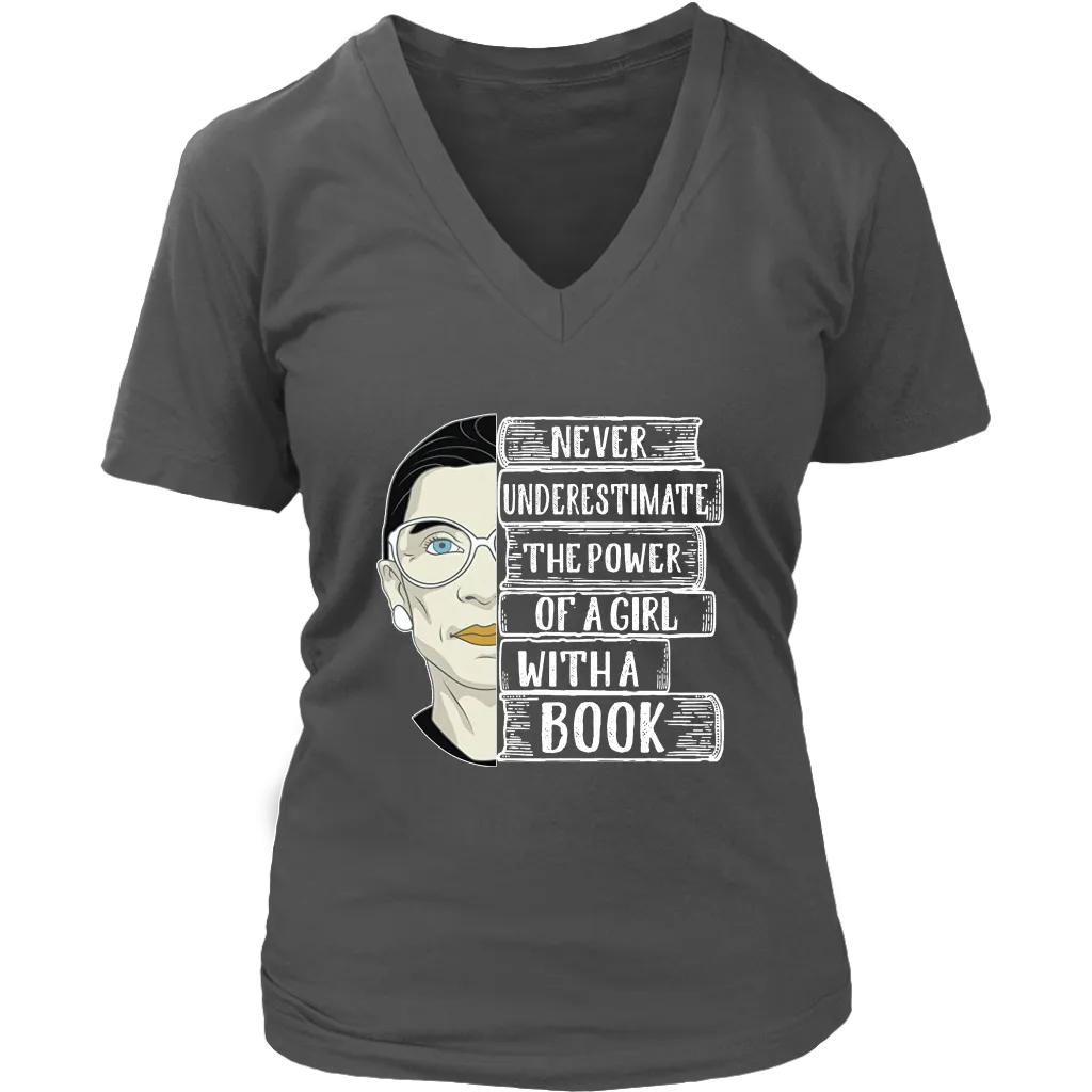 Ruth Bader  "A Girl With A Book" V-neck Tshirt