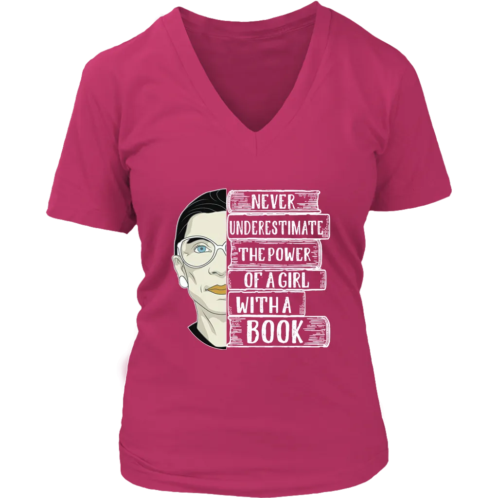 Ruth Bader  "A Girl With A Book" V-neck Tshirt