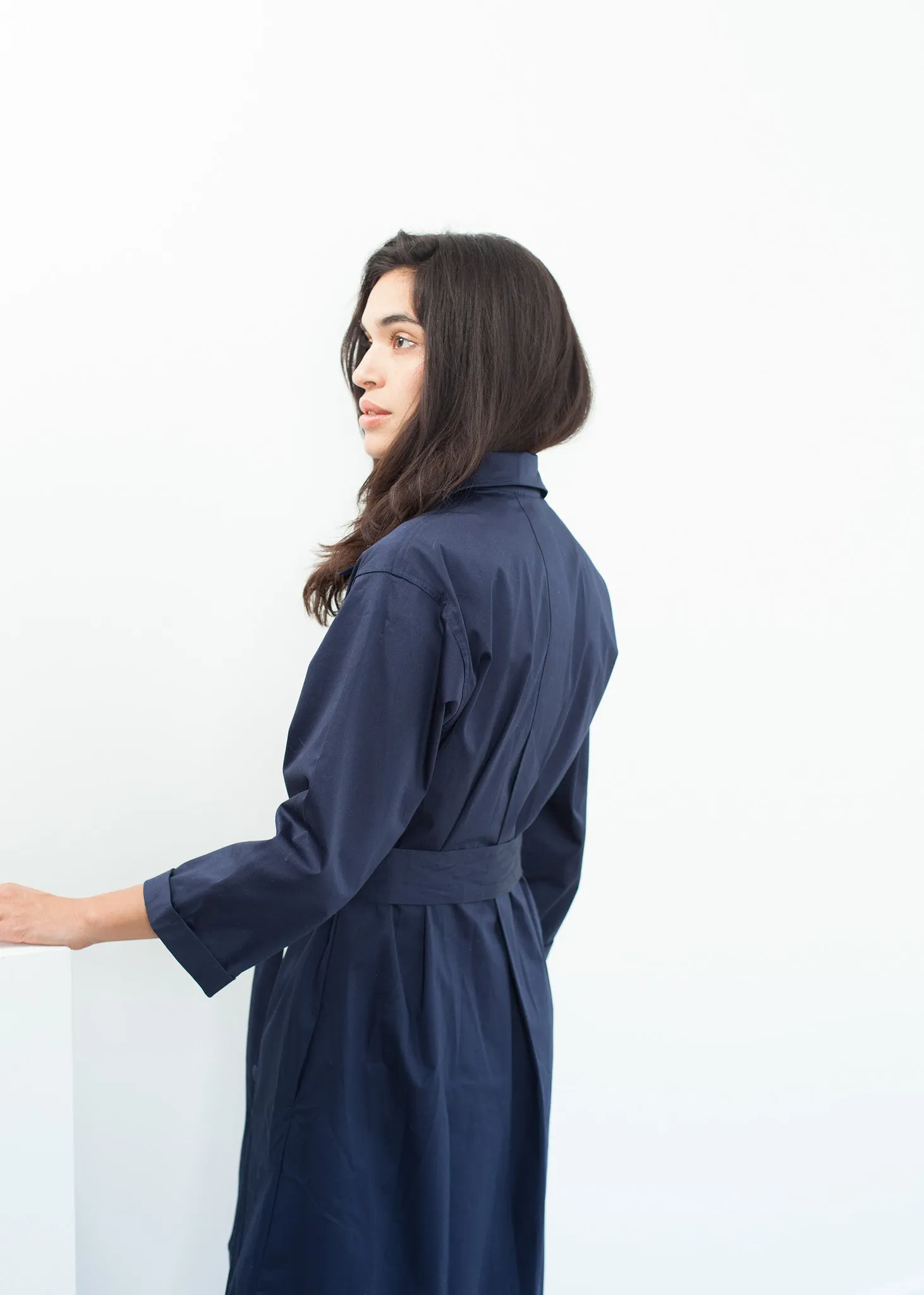 Sateen Trench in Navy - Fashionable Choice
