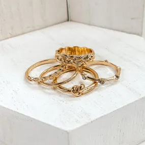 Set of 5 | Multi Textured Ring Tone Set in Gold