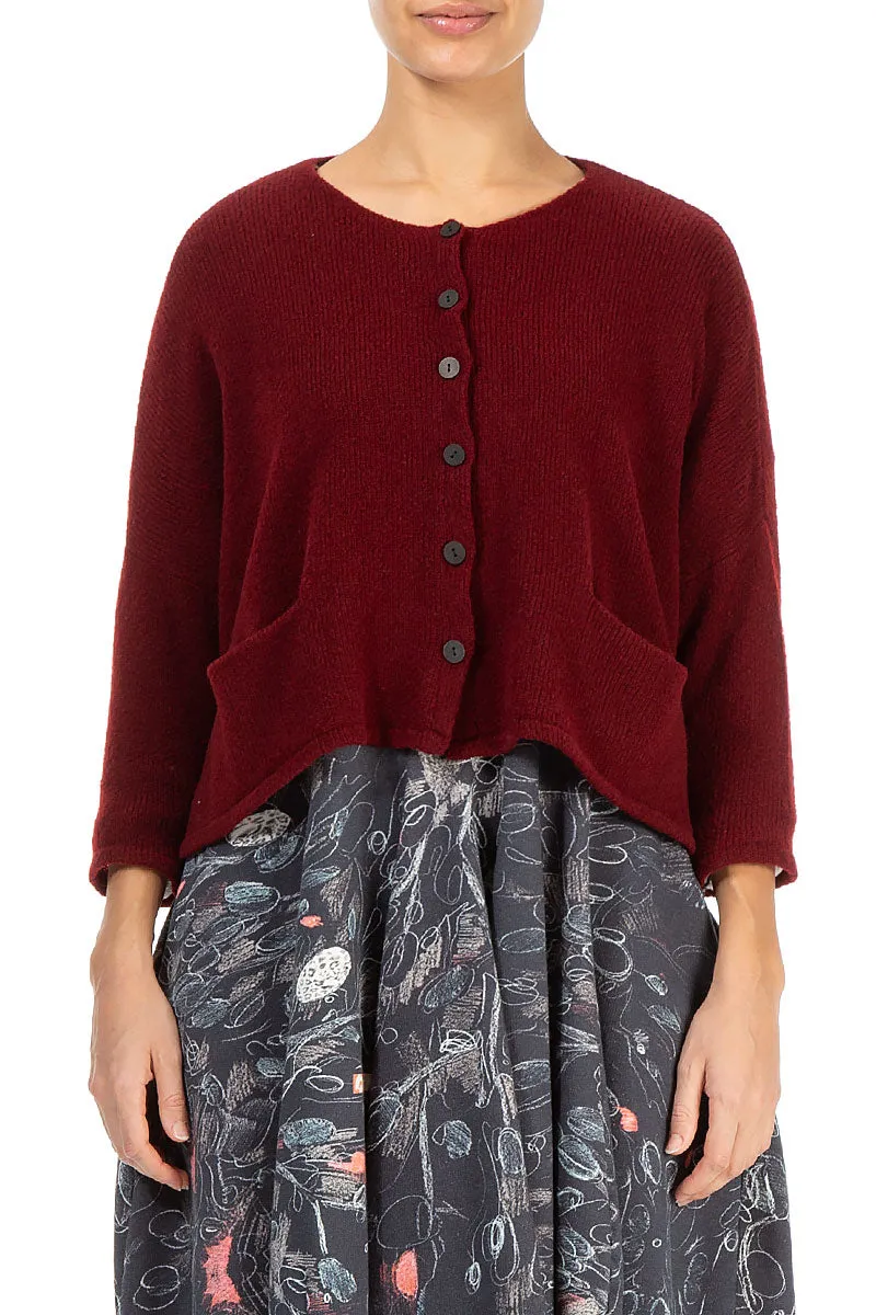 Short Loose Maroon Wool Cardigan