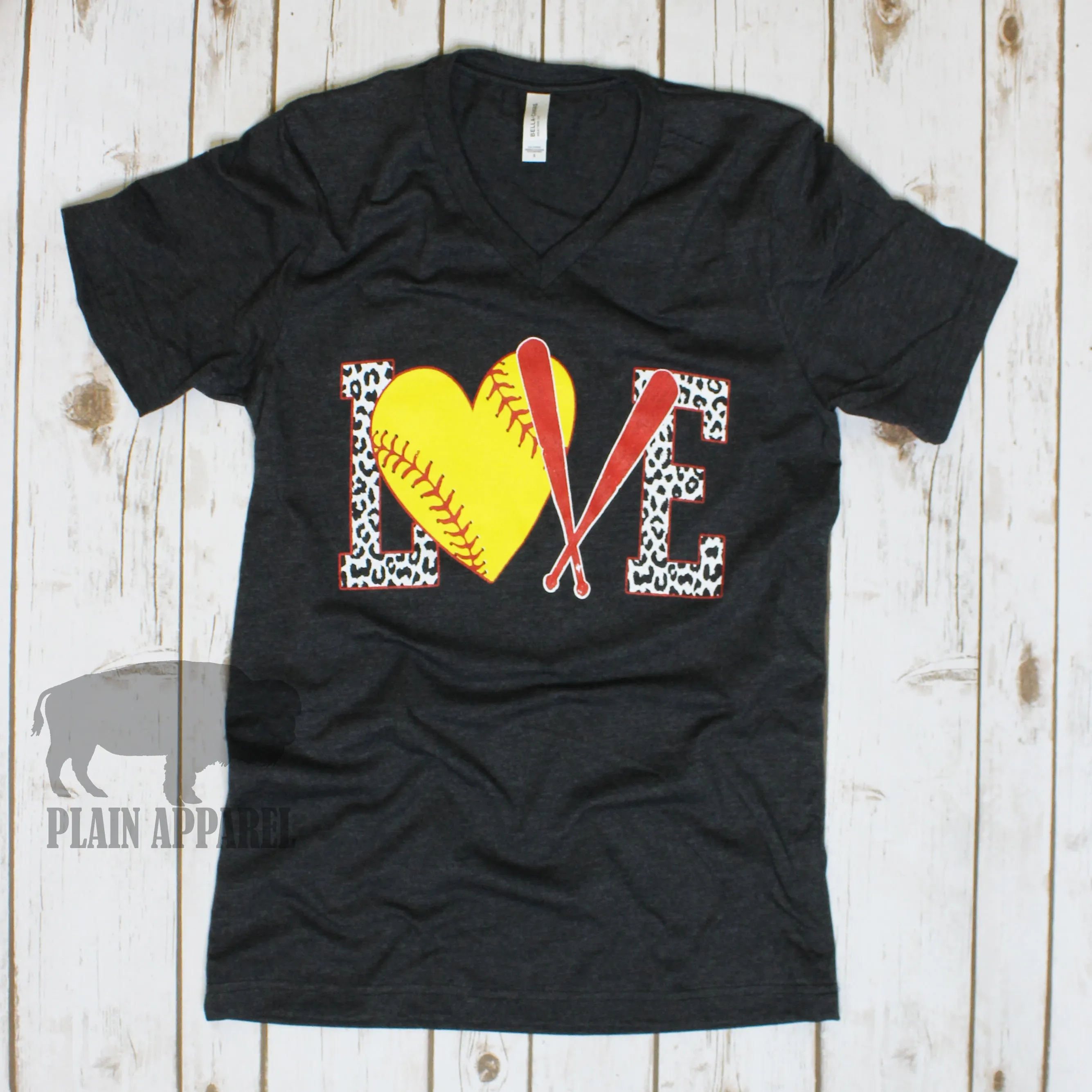 Softball LOVE Dark Heather Gray V-Neck Tee