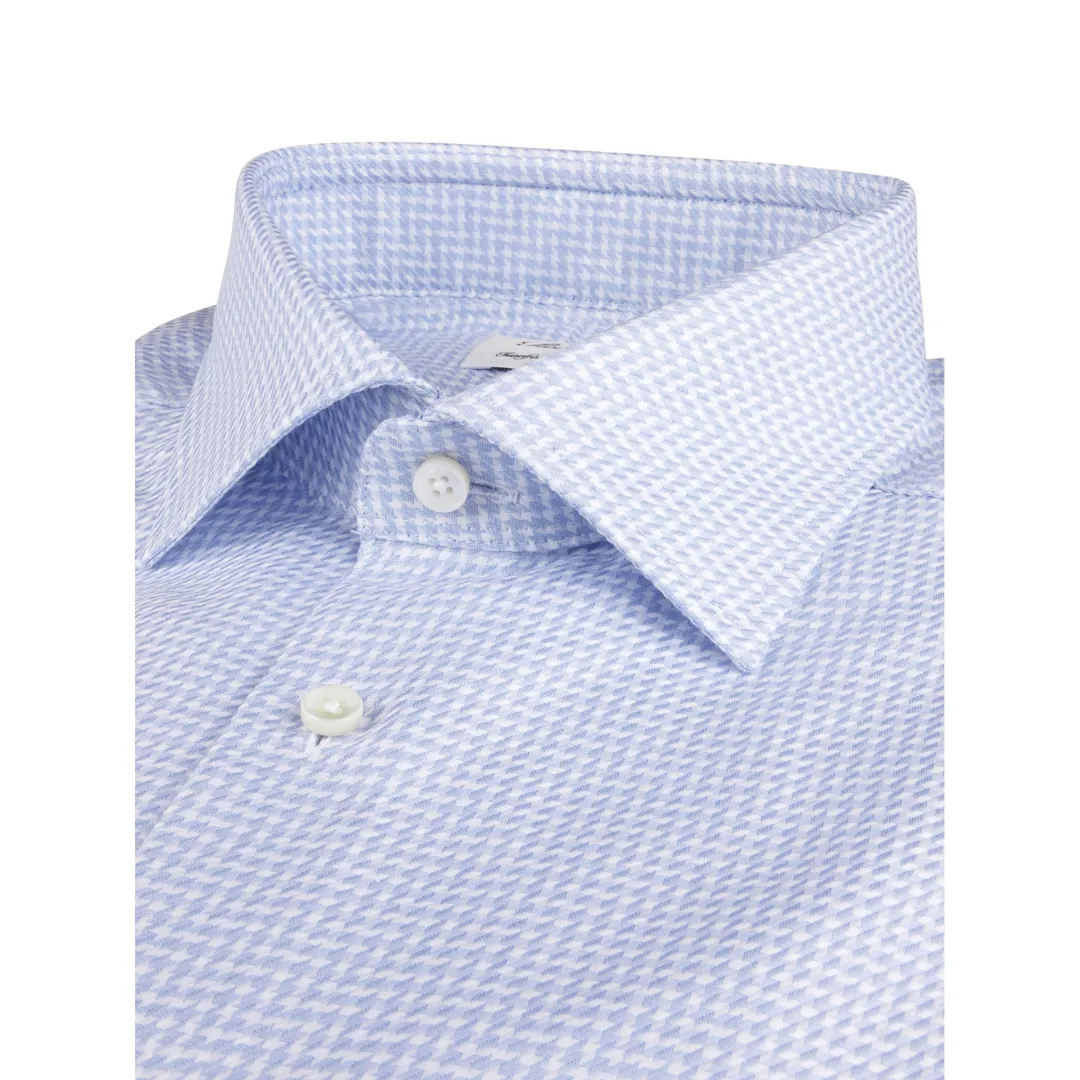 Stenstroms Light Blue Houndstooth Twill Shirt - Fitted Body