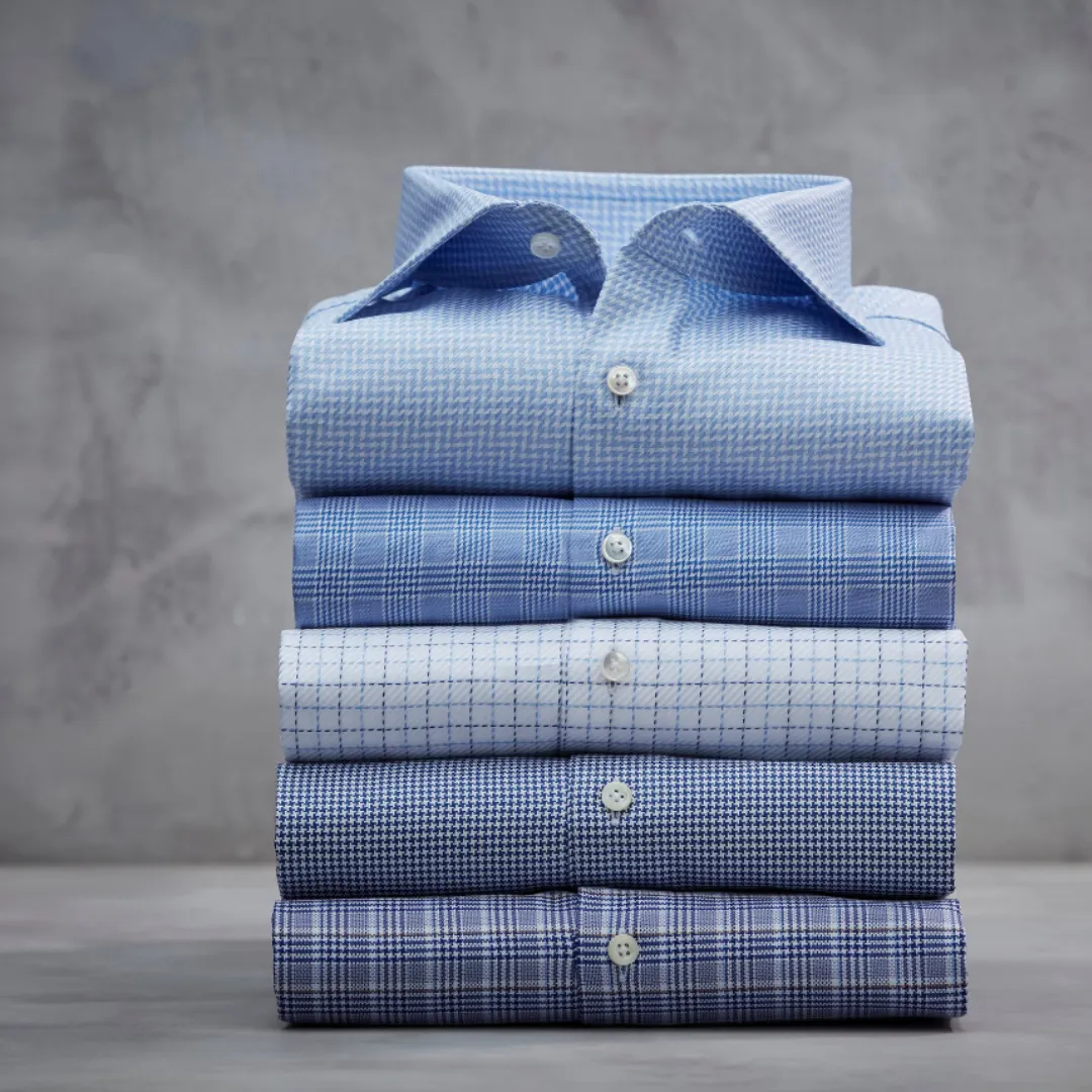 Stenstroms Light Blue Houndstooth Twill Shirt - Fitted Body