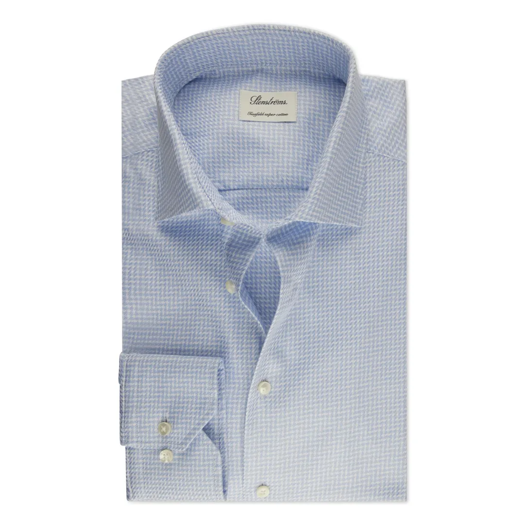 Stenstroms Light Blue Houndstooth Twill Shirt - Fitted Body