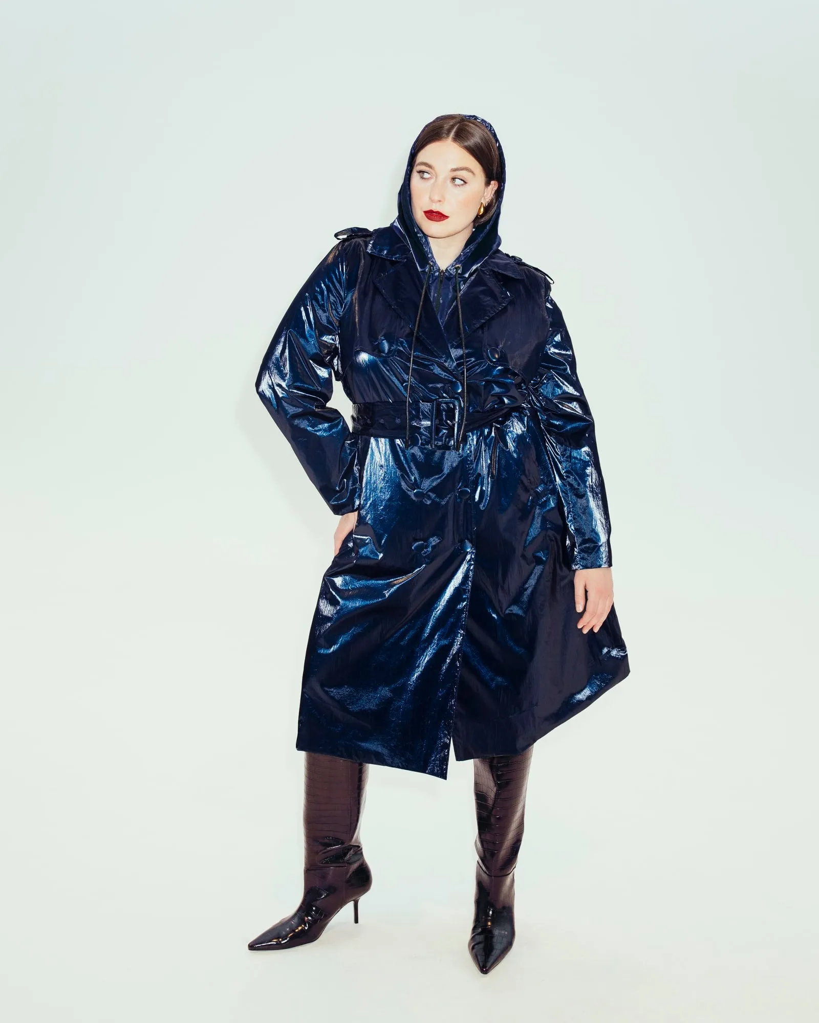 The Cameron Metallic Trench Coat | Navy