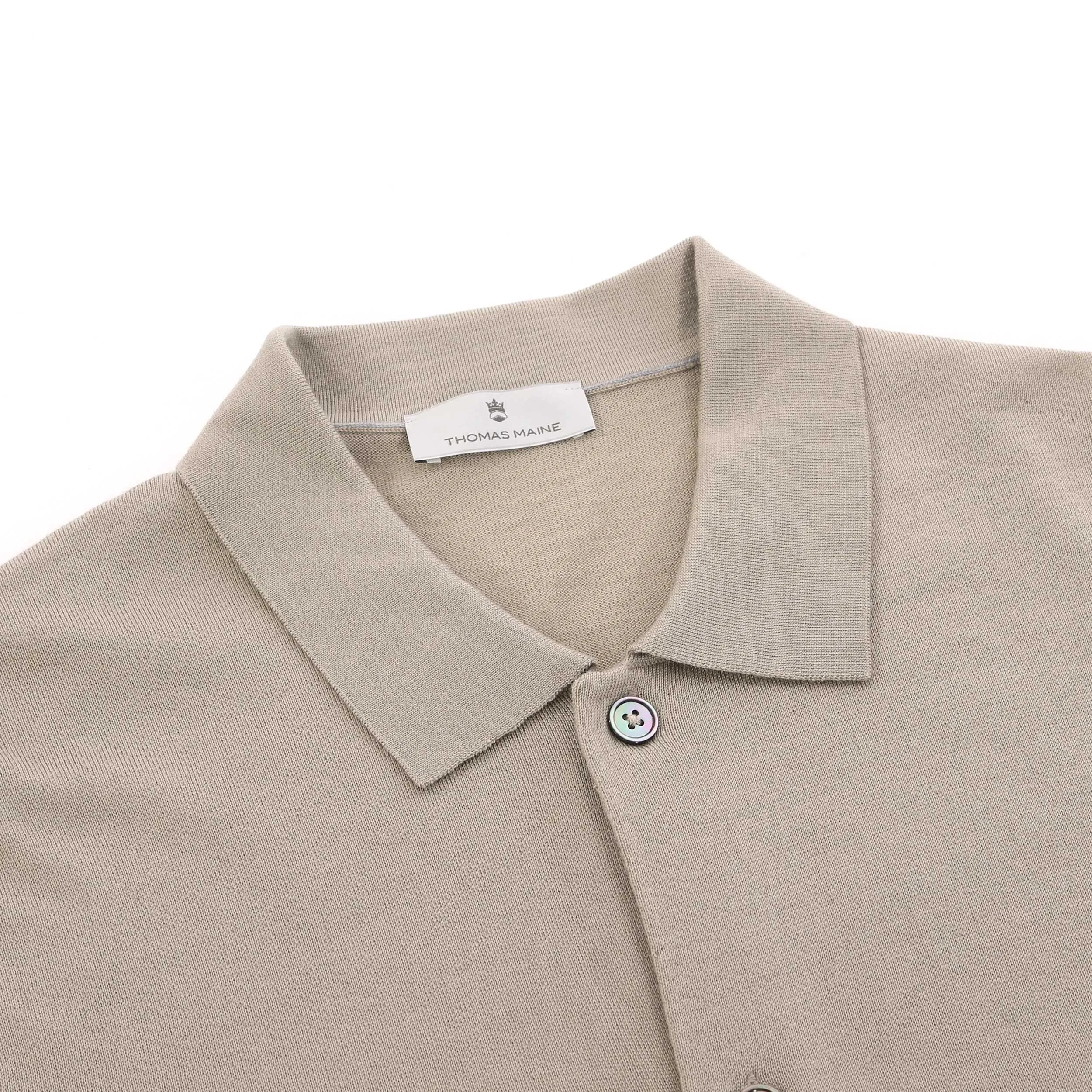 Thomas Maine Button Thru Knitted Polo in Beige