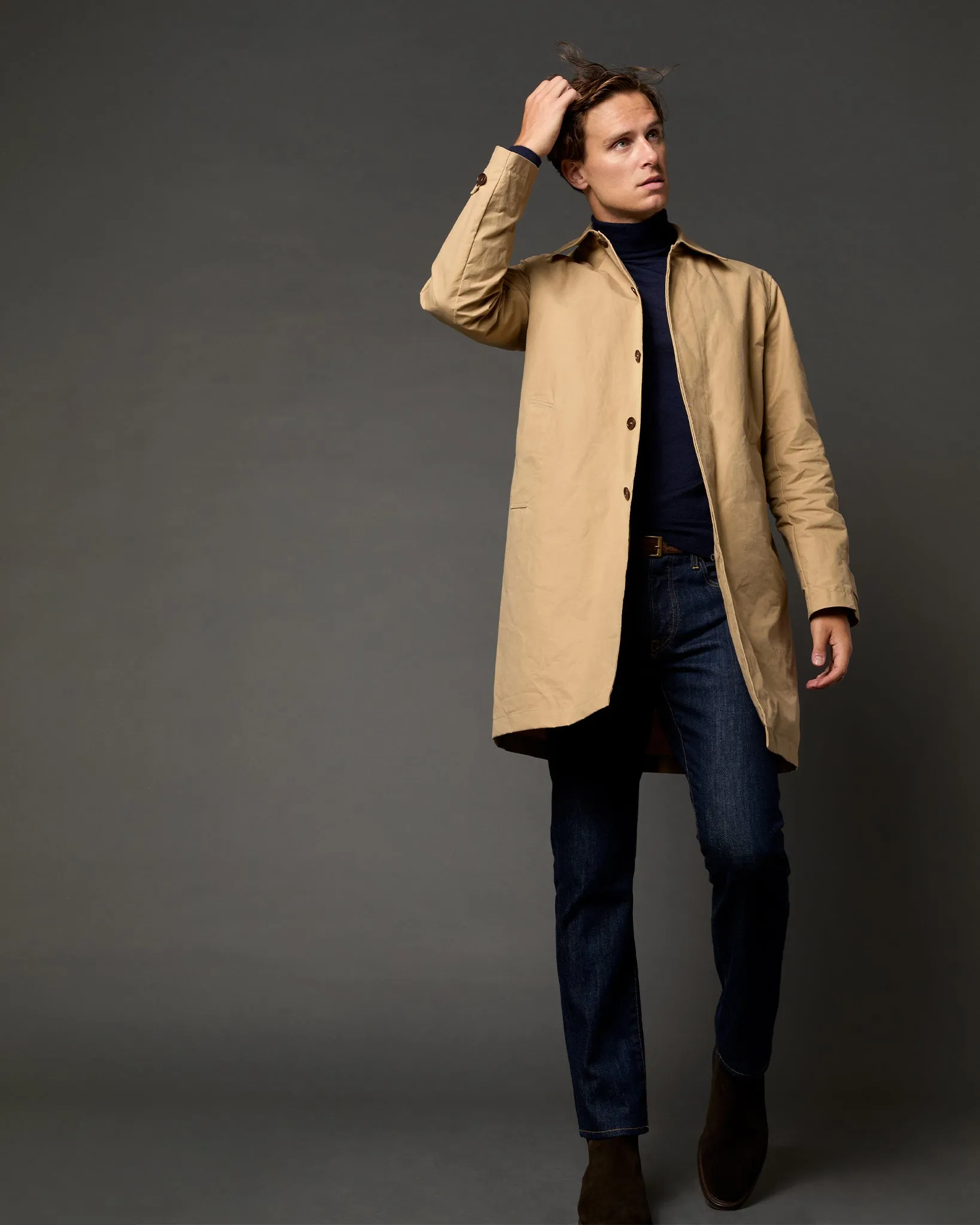 Traveler's Trench in Khaki Dry Waxed Poplin