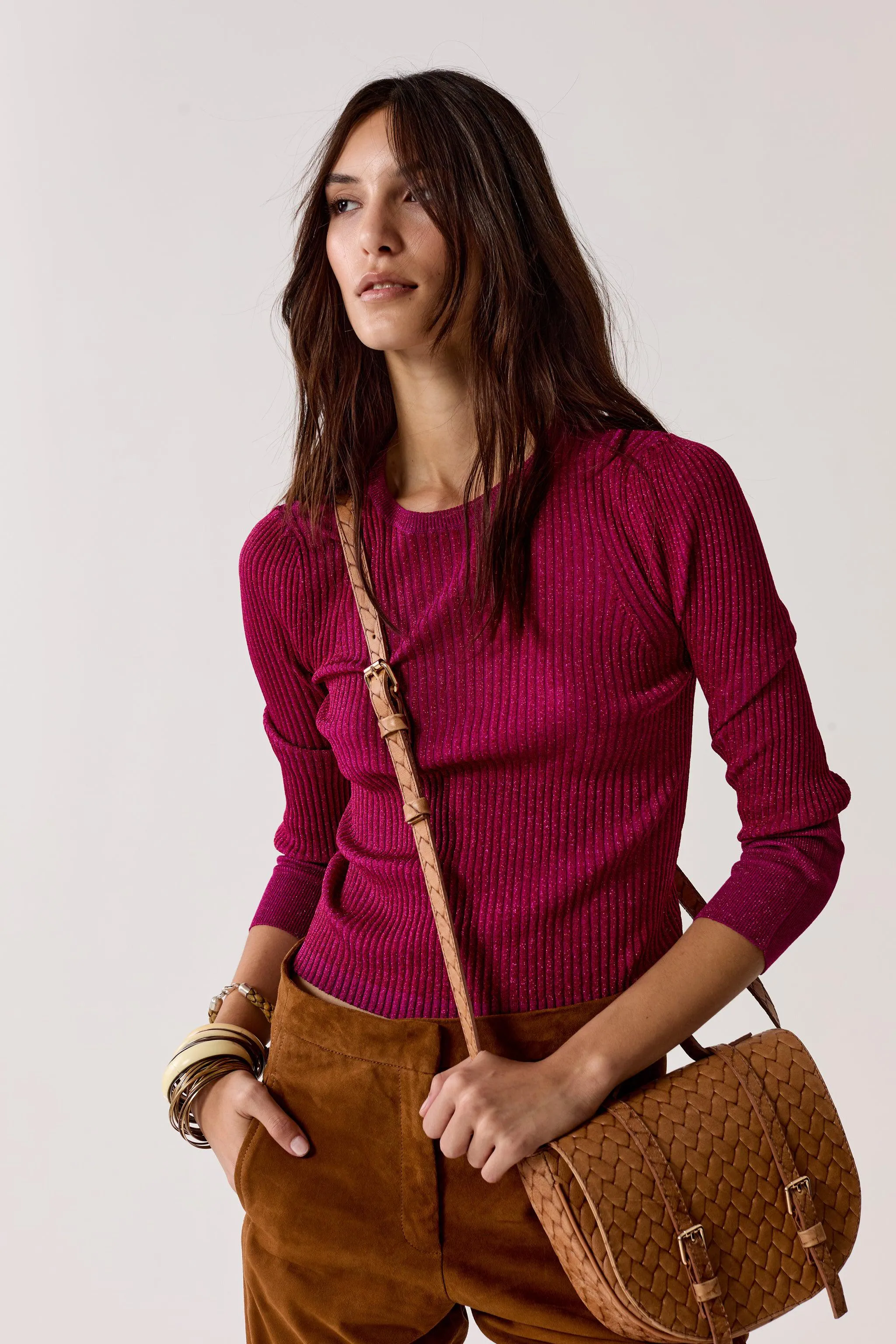 Vail Lurex Knitted Top - Fuchsia