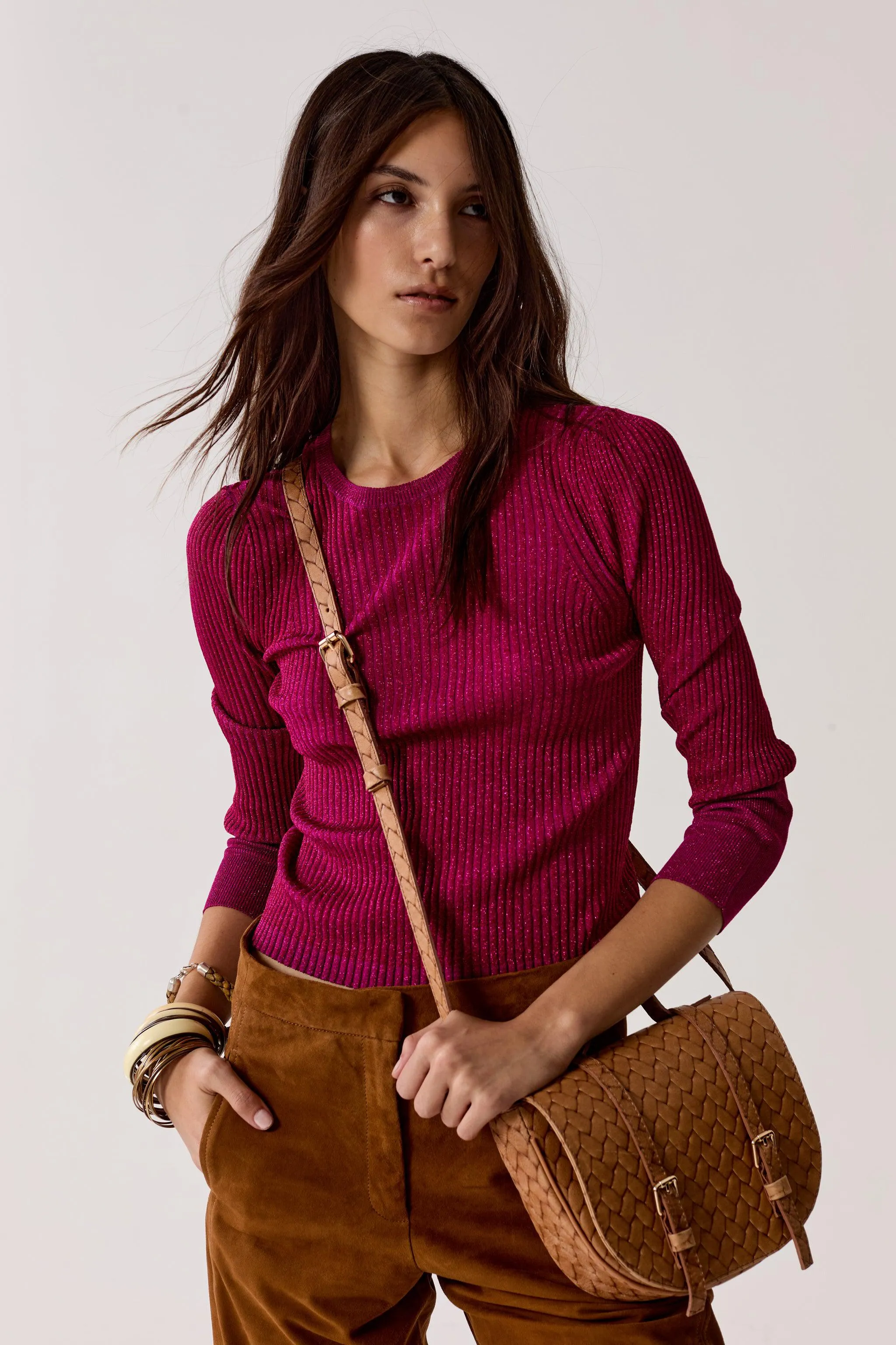 Vail Lurex Knitted Top - Fuchsia