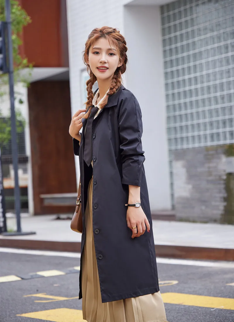 Wjczt Preppy Style Trench Women Black Gothic Vintage Ulzzang All-match Fashion Loose Windbreaker Autumn Outwear Long Sleeve Casual Ins