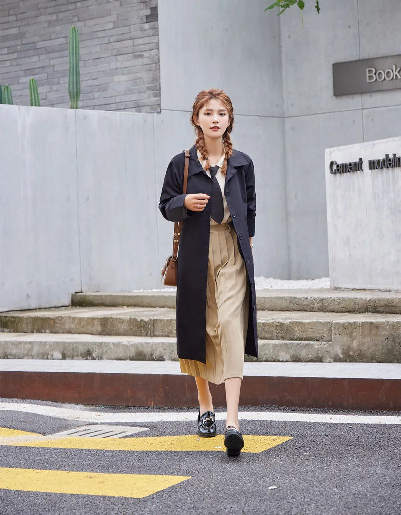 Wjczt Preppy Style Trench Women Black Gothic Vintage Ulzzang All-match Fashion Loose Windbreaker Autumn Outwear Long Sleeve Casual Ins