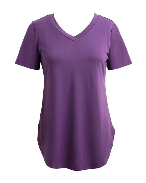 Women Solid V Neck Short Sleeve Tops