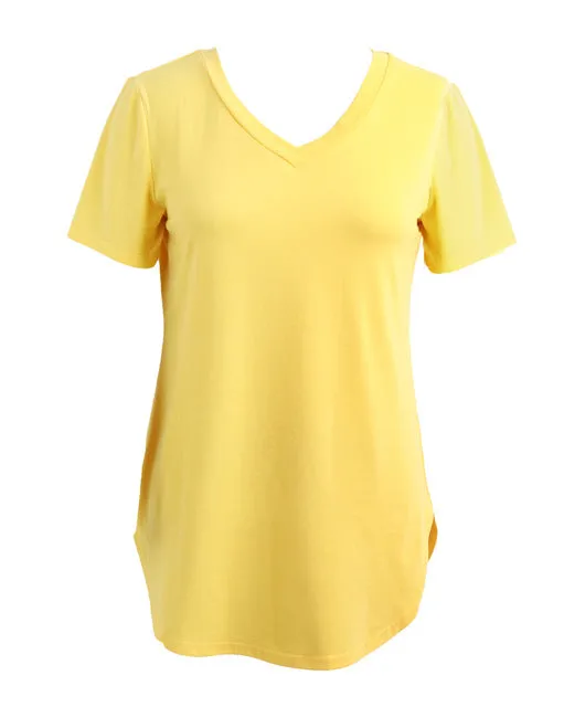 Women Solid V Neck Short Sleeve Tops