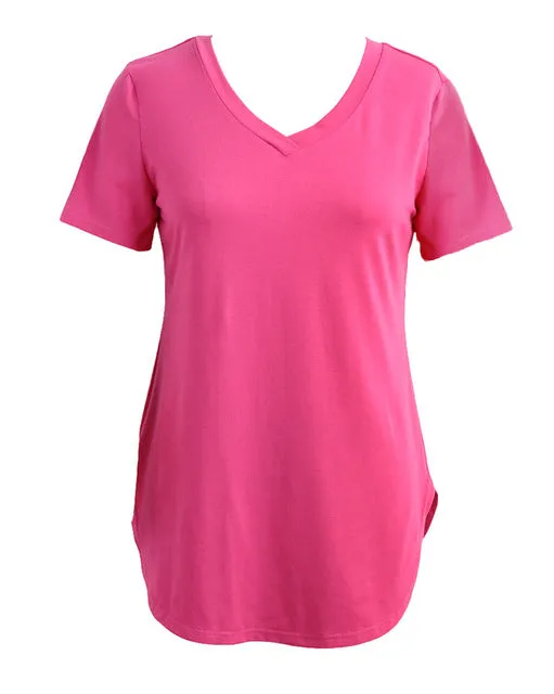 Women Solid V Neck Short Sleeve Tops