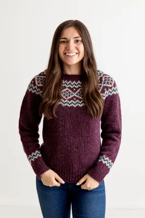 Womens Chunky Finnieston Yoke Fair Isle Jumper - Aubergine