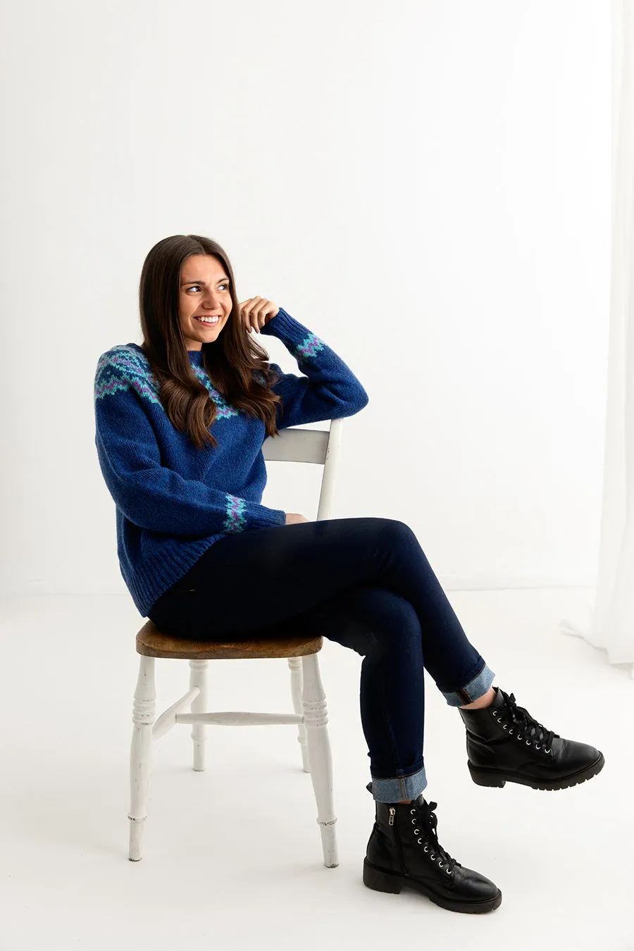 Womens Chunky Finnieston Yoke Fair Isle Jumper - Royal Blue